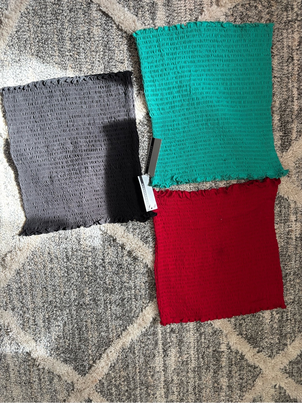 Womens Smocked Tube Tops - Red, Teal & Charcoal - Multipack